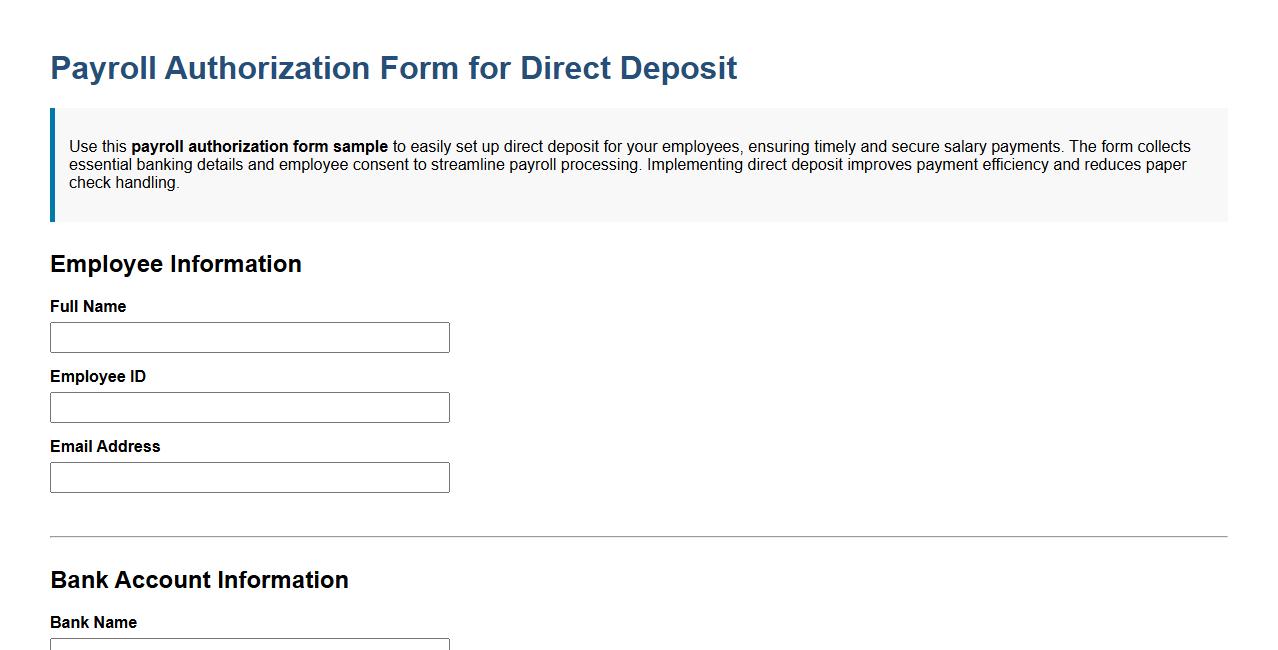 payroll authorization form sample for direct deposit image preview