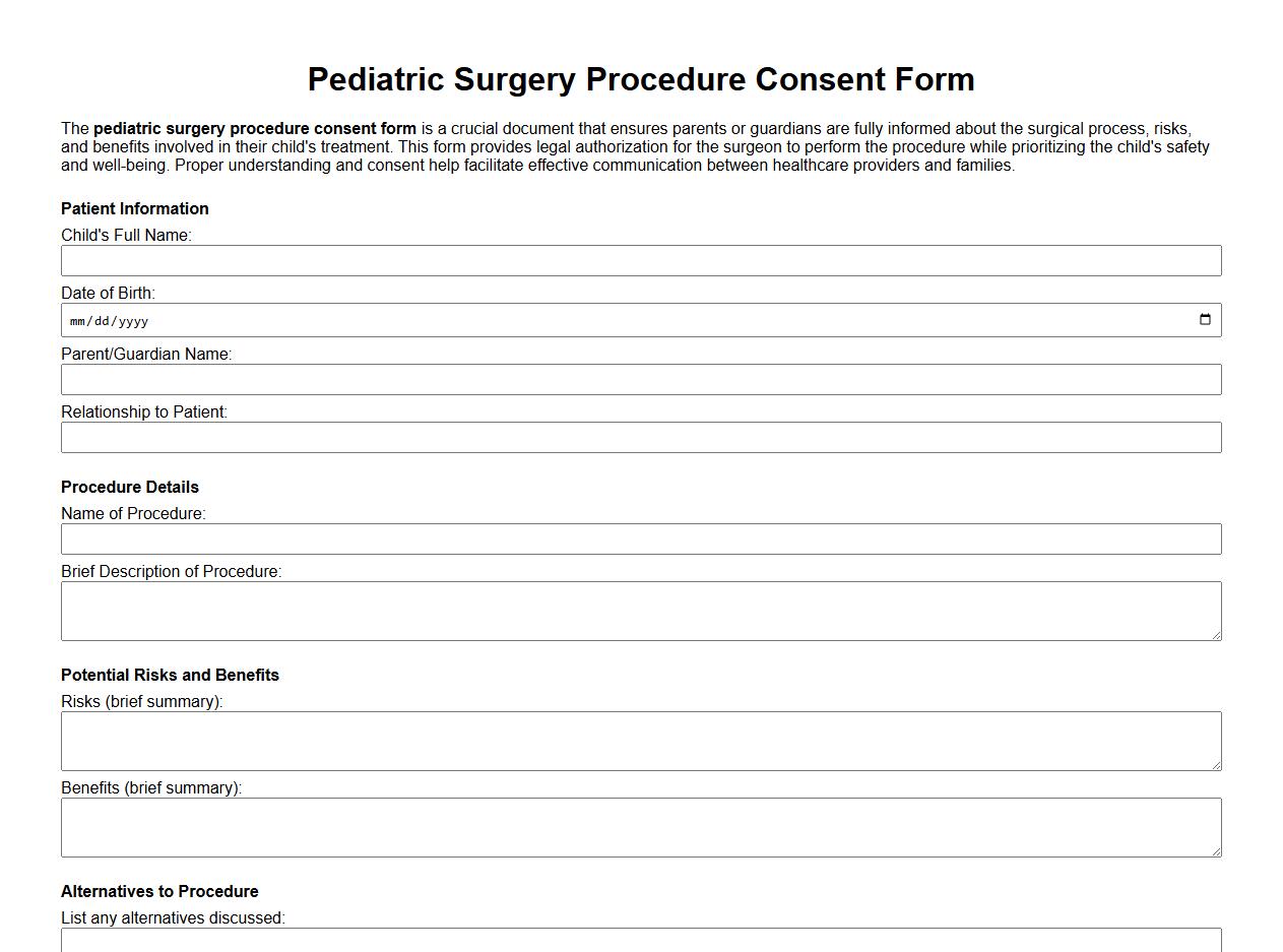 pediatric surgery procedure consent form example image preview