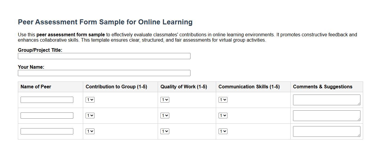 peer assessment form sample for online learning image preview