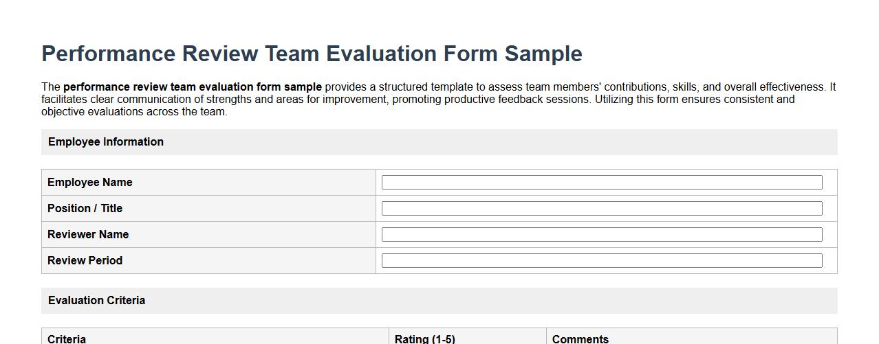 performance review team evaluation form sample image preview