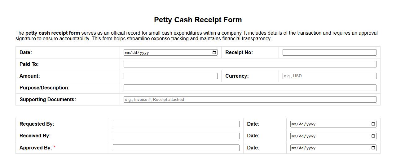 Petty cash receipt form with approval signature image preview