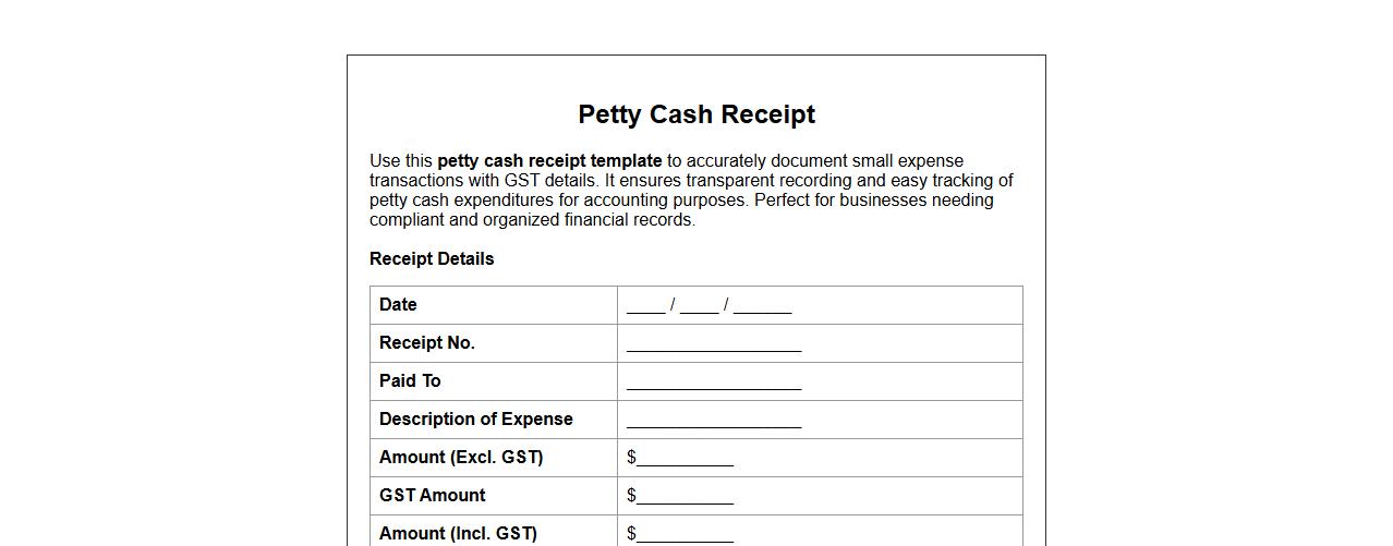Petty cash receipt template with GST details image preview