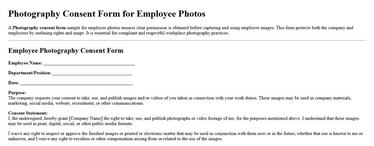 Photography consent form sample for employee photos image preview