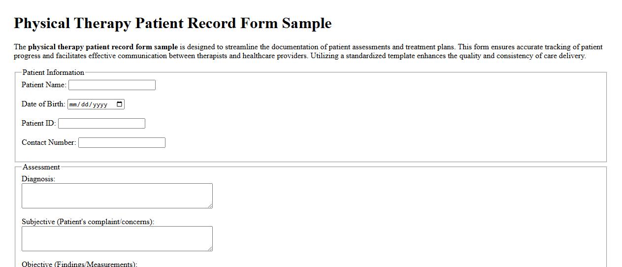 physical therapy patient record form sample image preview