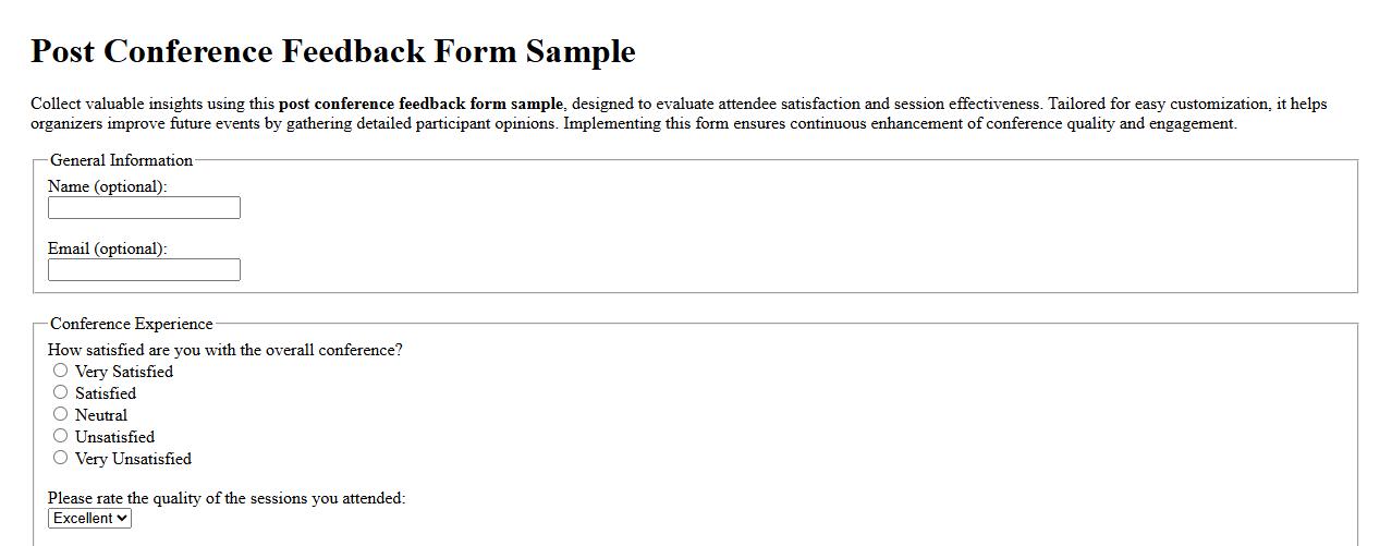 Post conference feedback form sample image preview