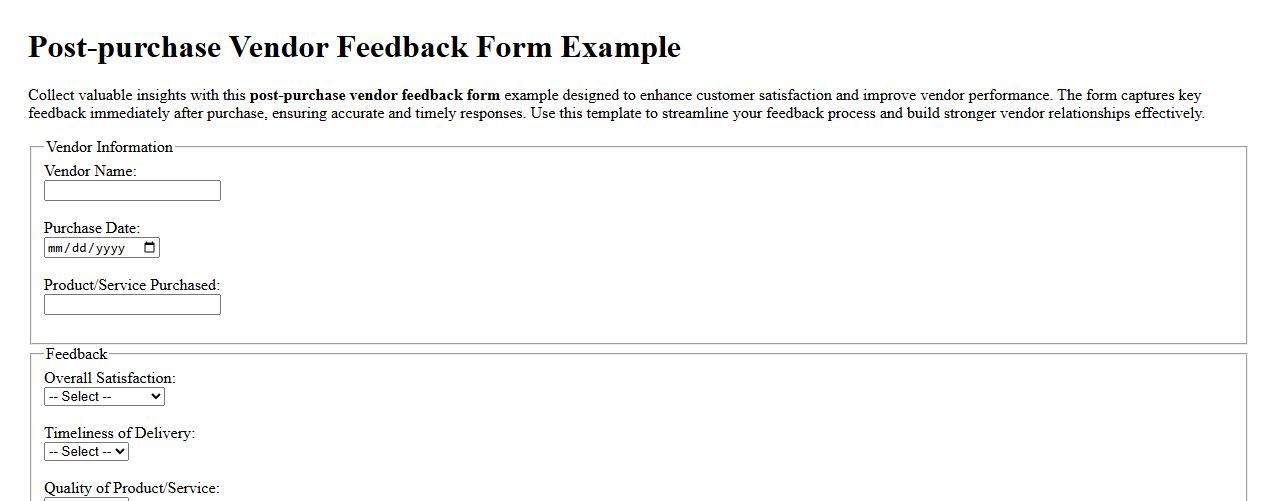Post-purchase vendor feedback form example image preview