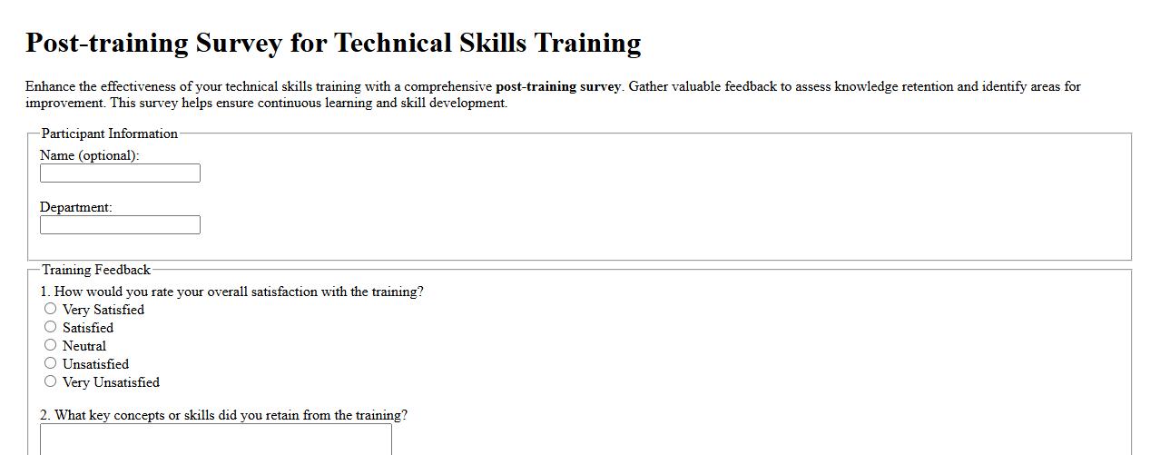 Post-training survey for technical skills training image preview