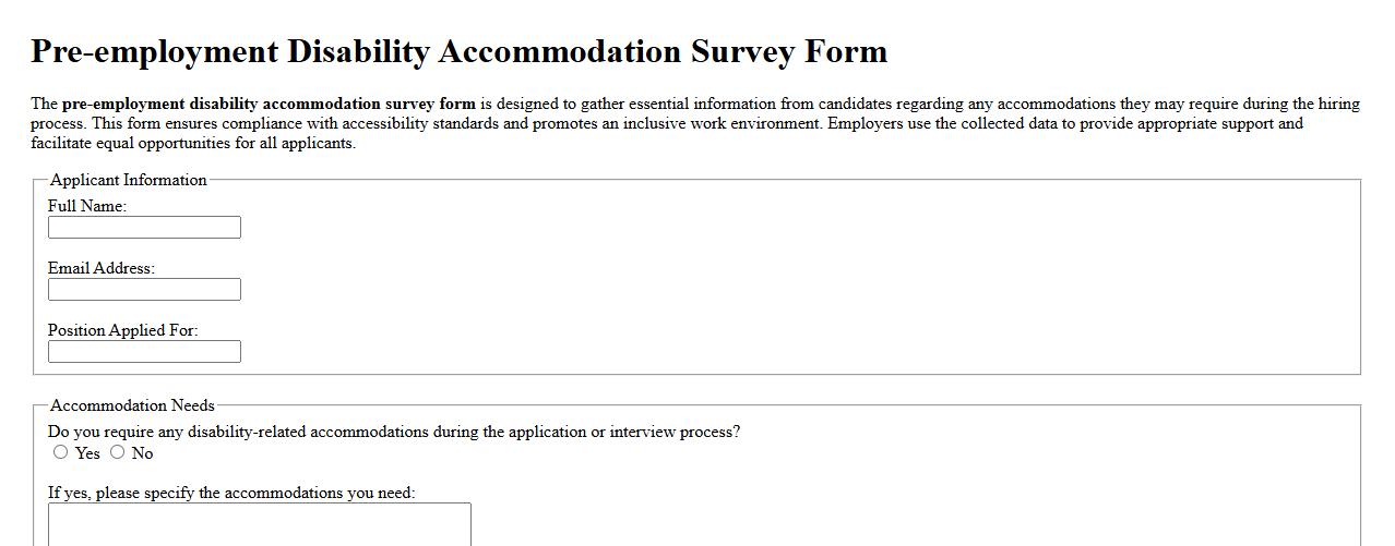 Pre-employment disability accommodation survey form image preview