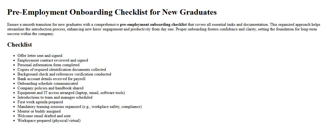 Pre-employment onboarding checklist for new graduates image preview