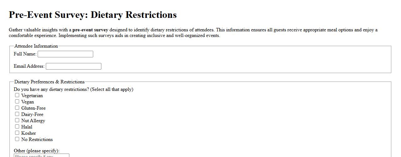pre-event survey regarding dietary restrictions image preview
