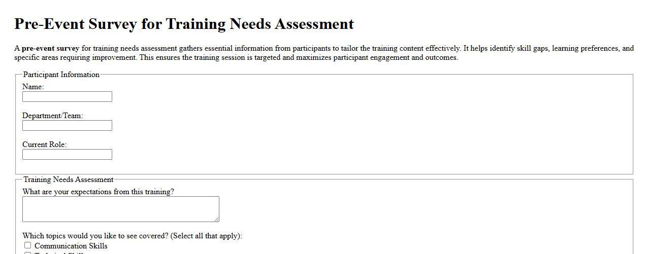 pre-event survey for training needs assessment image preview