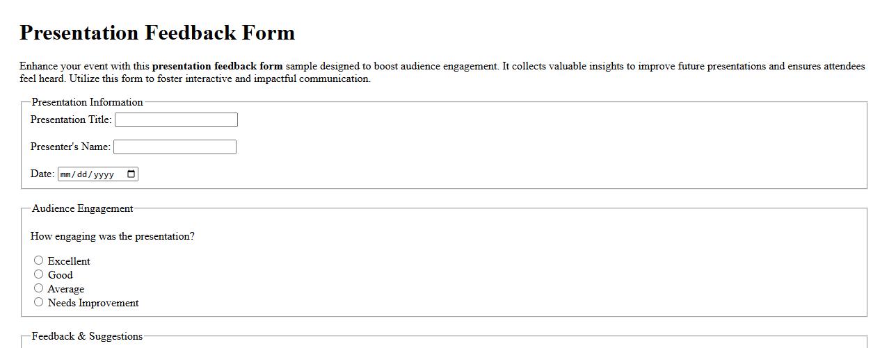 Presentation feedback form sample for audience engagement image preview