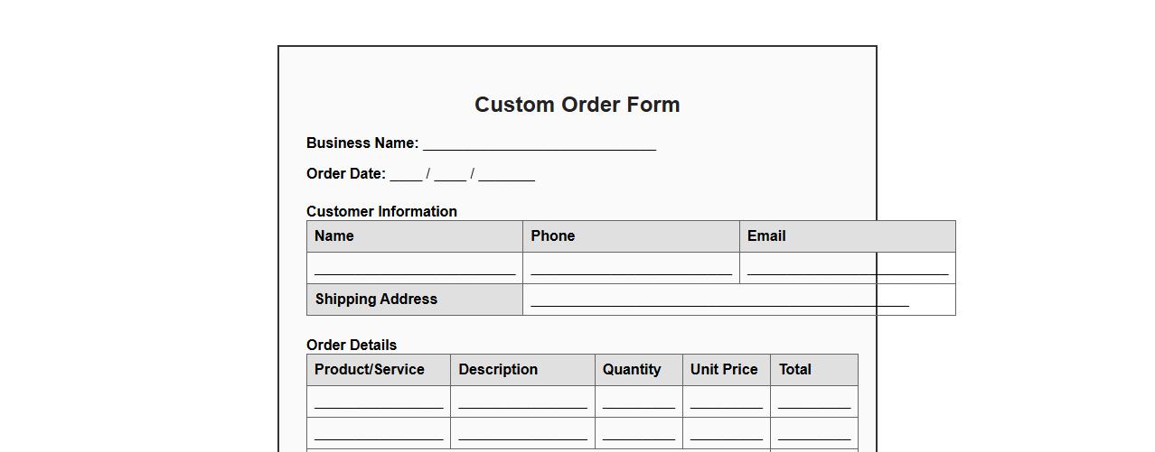 Printable custom order form sample for small business image preview