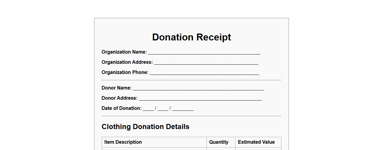 Printable donation receipt for clothing donations image preview