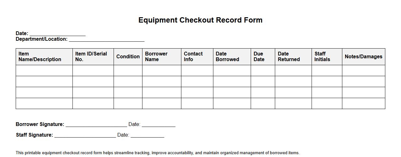 printable equipment checkout record form example image preview