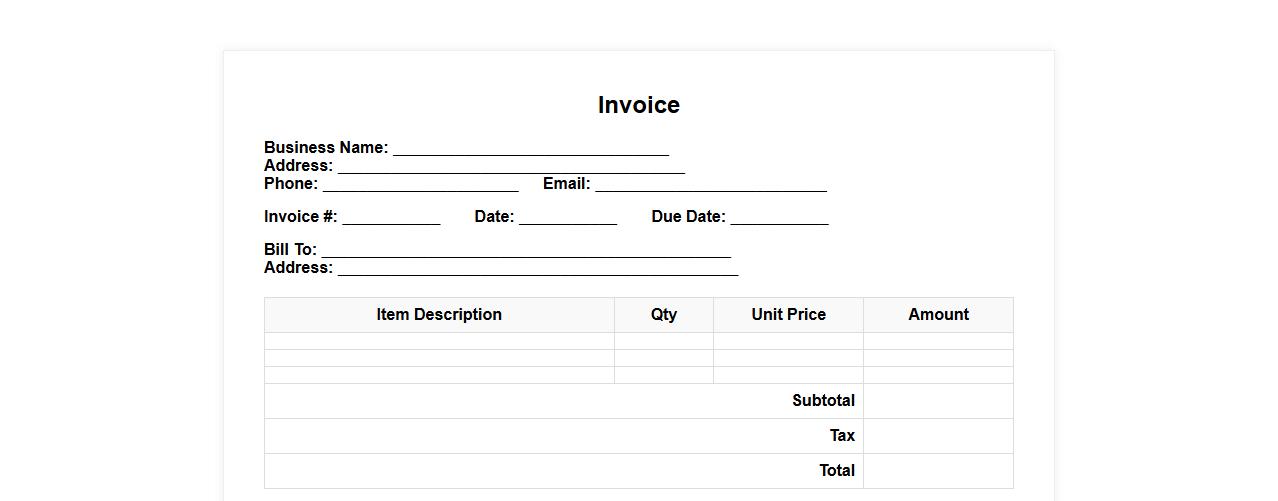 Printable invoice form sample for small businesses image preview