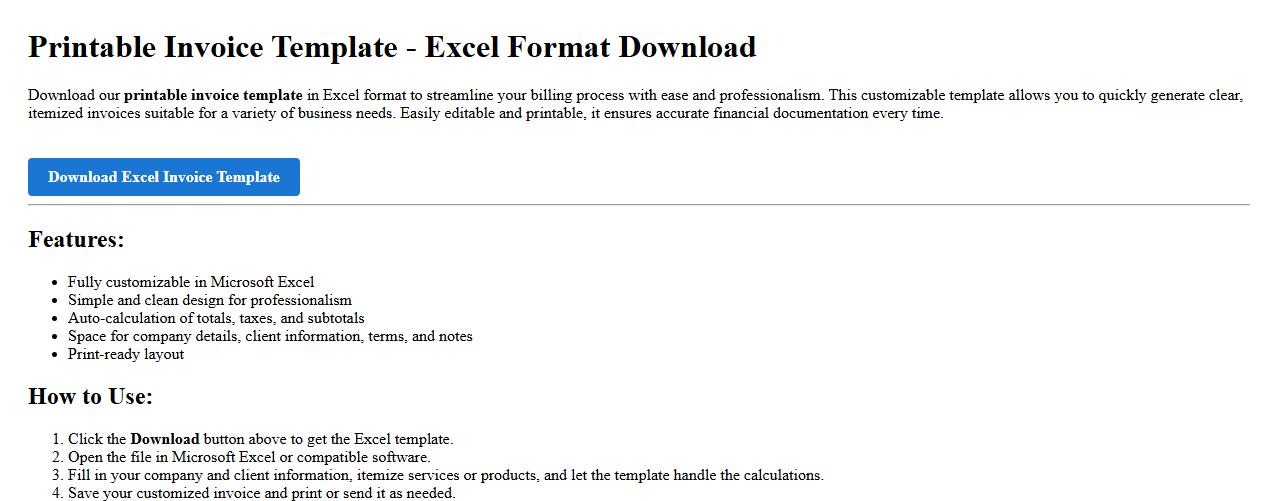 printable invoice template excel format download image preview