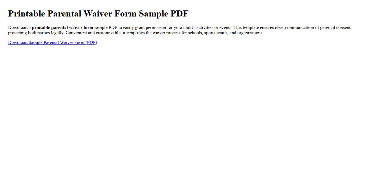 Printable parental waiver form sample PDF image preview