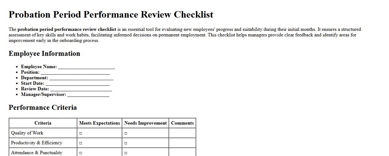 probation period performance review checklist image preview