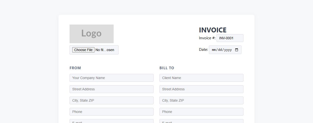 professional invoice form sample with company logo upload image preview