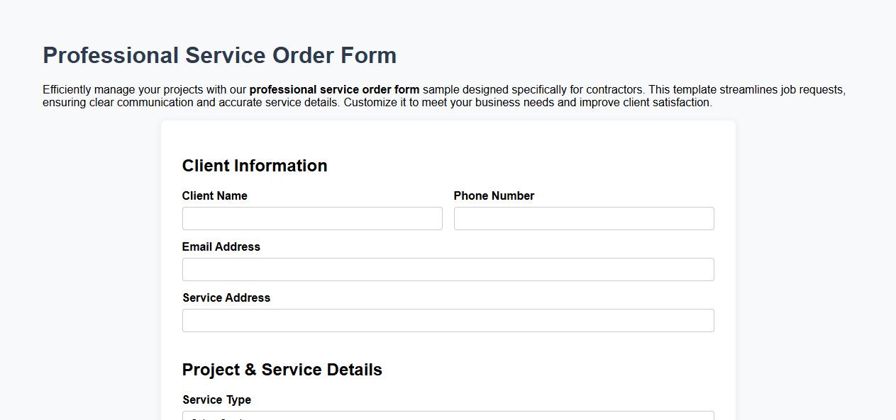professional service order form sample for contractors image preview