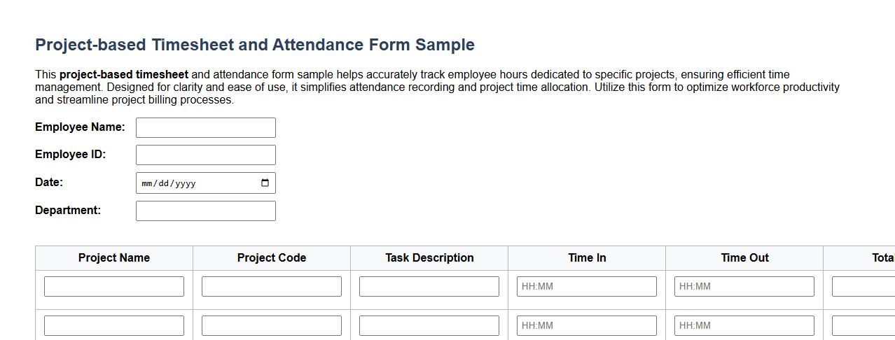 Project-based timesheet and attendance form sample image preview