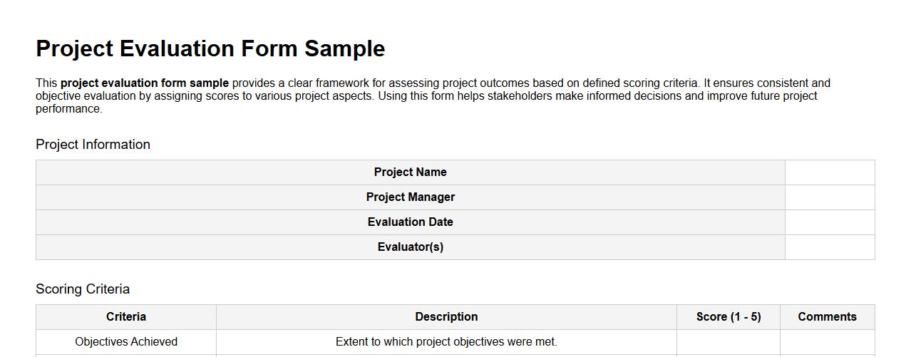 project evaluation form sample with scoring criteria image preview