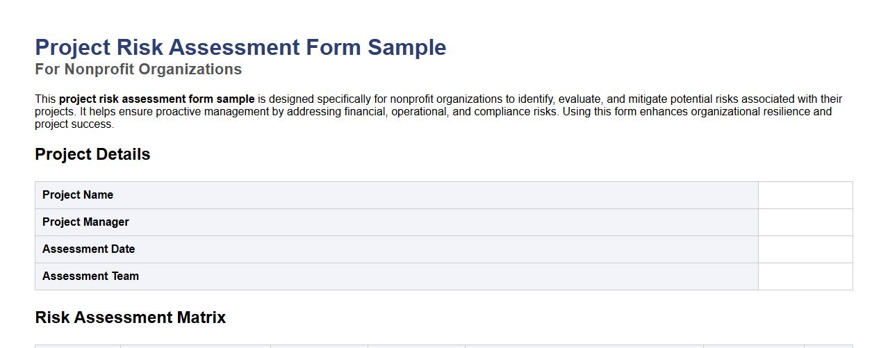 Project risk assessment form sample for nonprofit organizations image preview