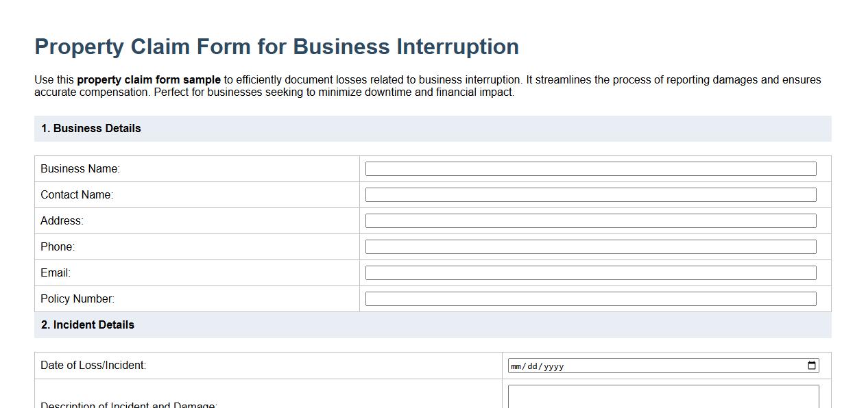property claim form sample for business interruption image preview