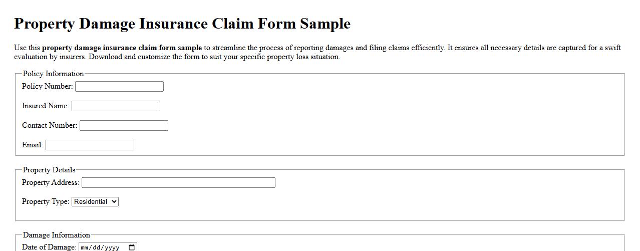 Property damage insurance claim form sample image preview