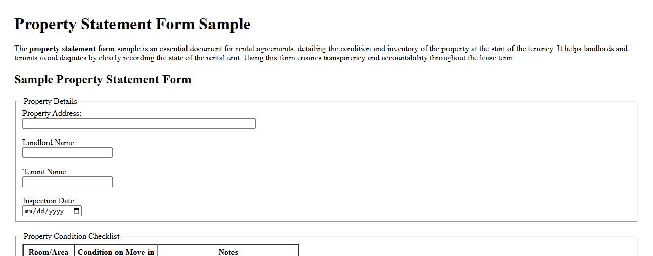 Property statement form sample for rental agreements image preview