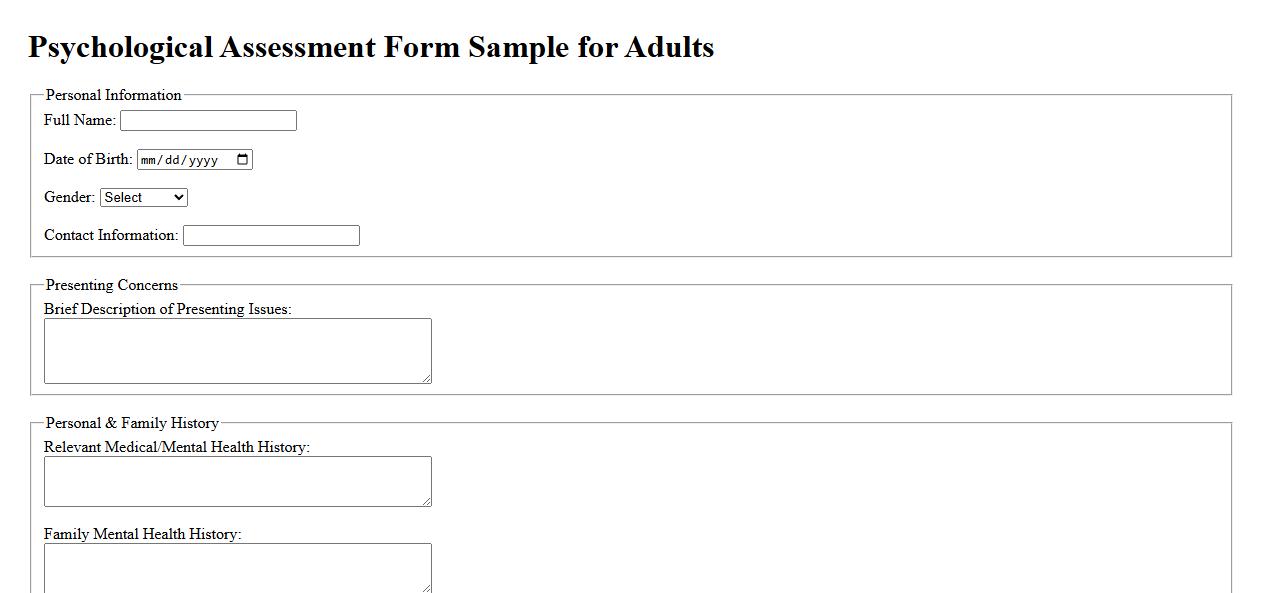 Psychological assessment form sample for adults image preview