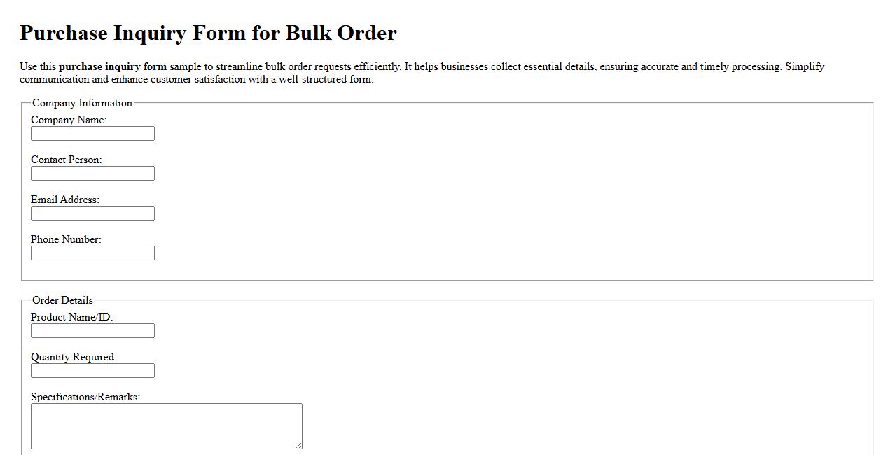 Purchase inquiry form sample for bulk order image preview