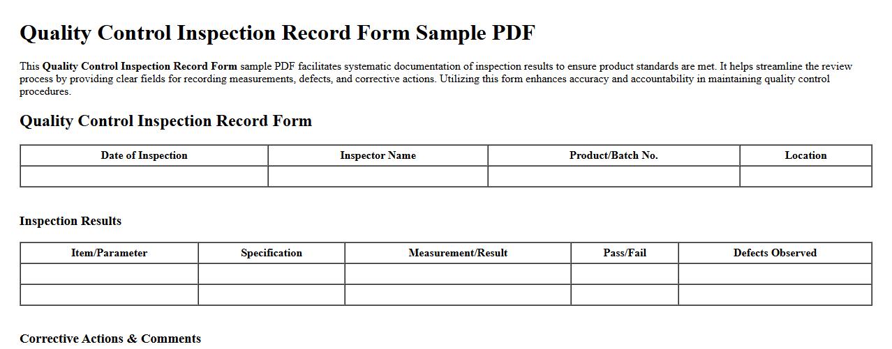 Quality control inspection record form sample PDF image preview