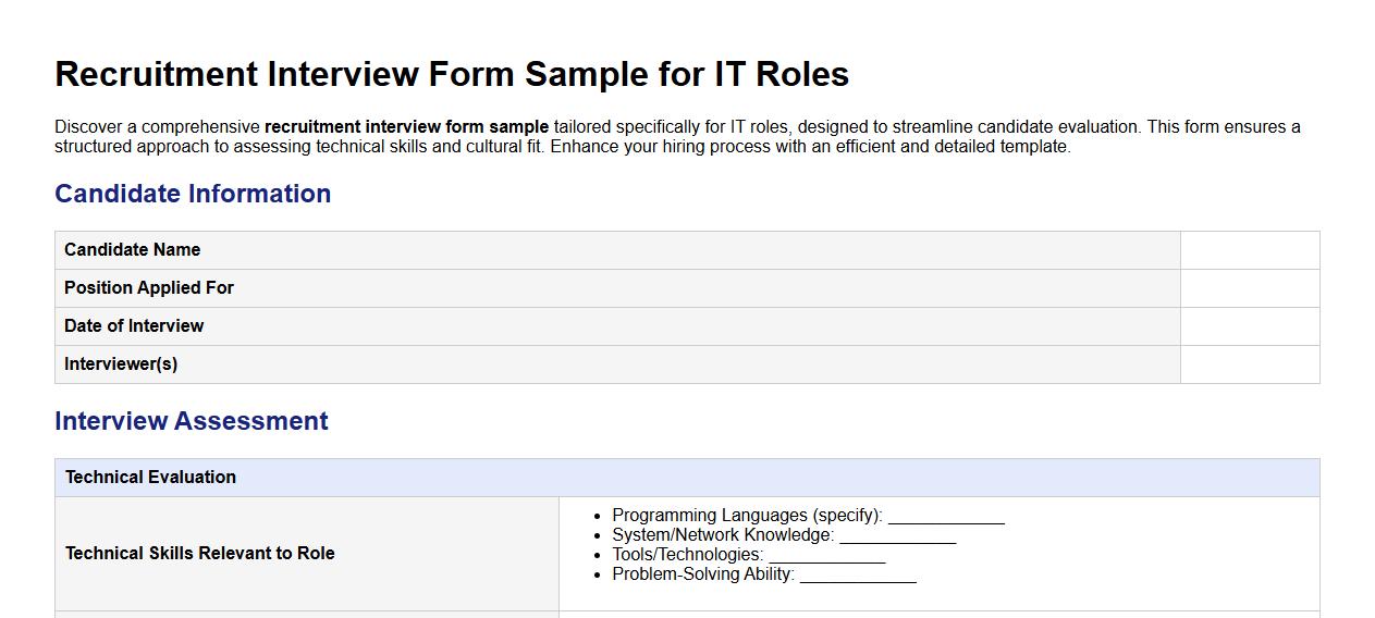 Recruitment interview form sample for IT roles image preview