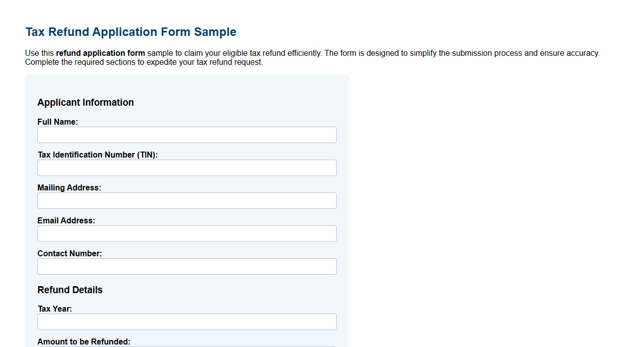 Refund application form sample for tax refund image preview