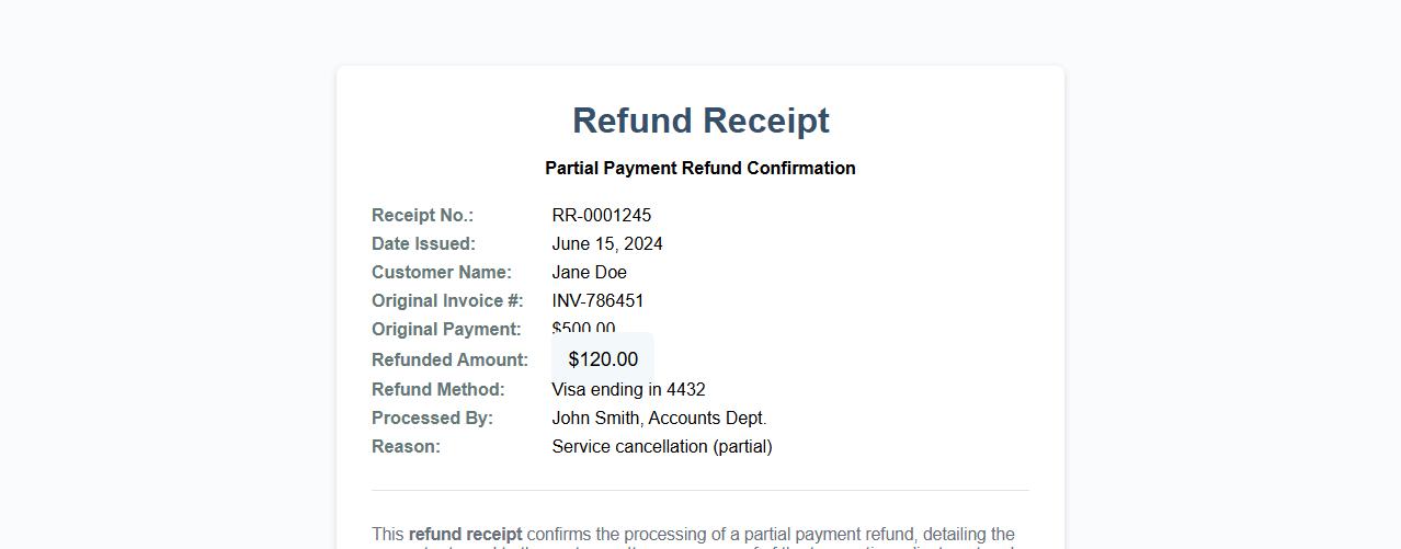 Refund receipt for partial payment refunds image preview