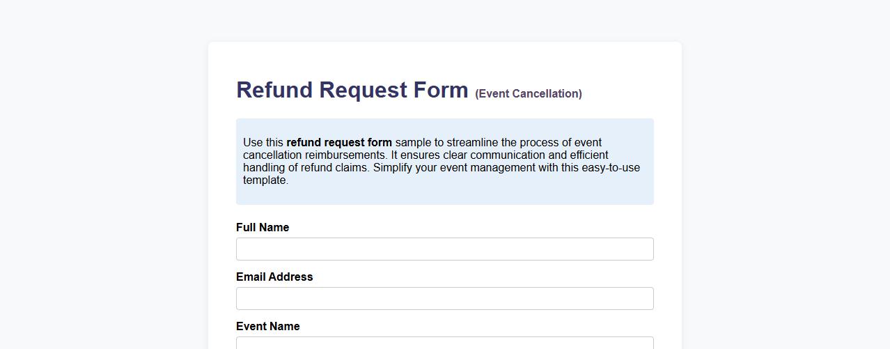 Refund request form sample for event cancellation image preview