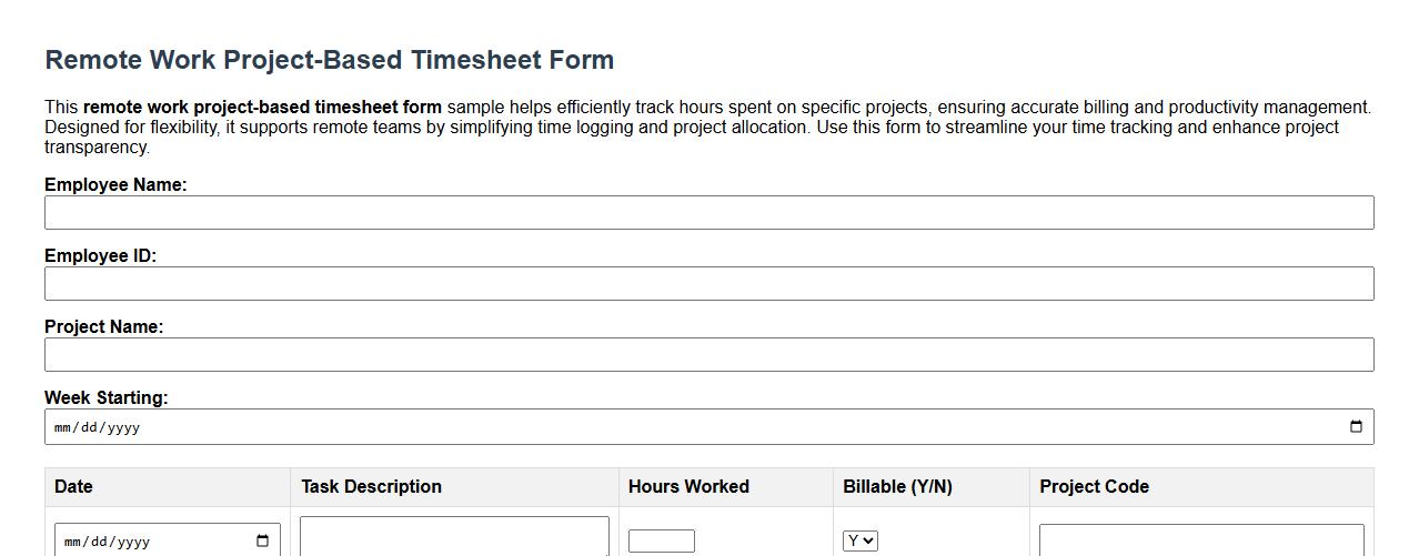Remote work project-based timesheet form sample image preview