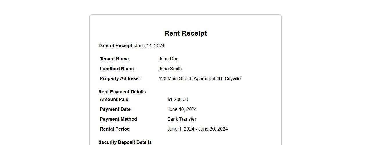 Rent receipt including security deposit details image preview
