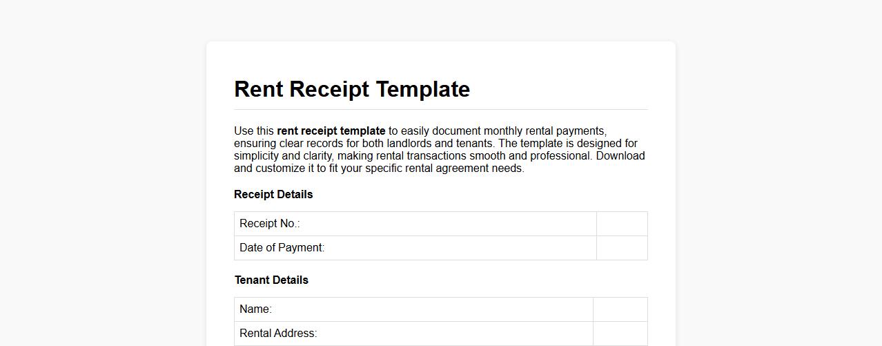 Rent receipt template for monthly rental payments image preview