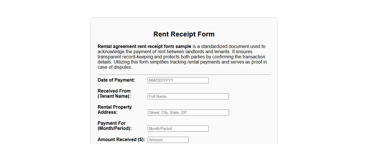 rental agreement rent receipt form sample image preview
