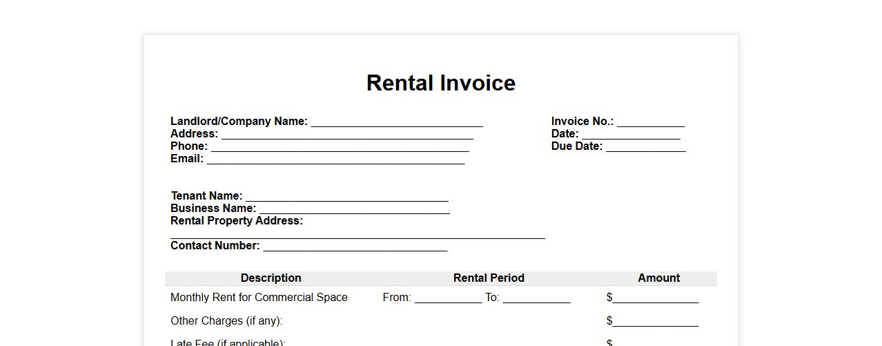 rental invoice form sample for commercial space image preview