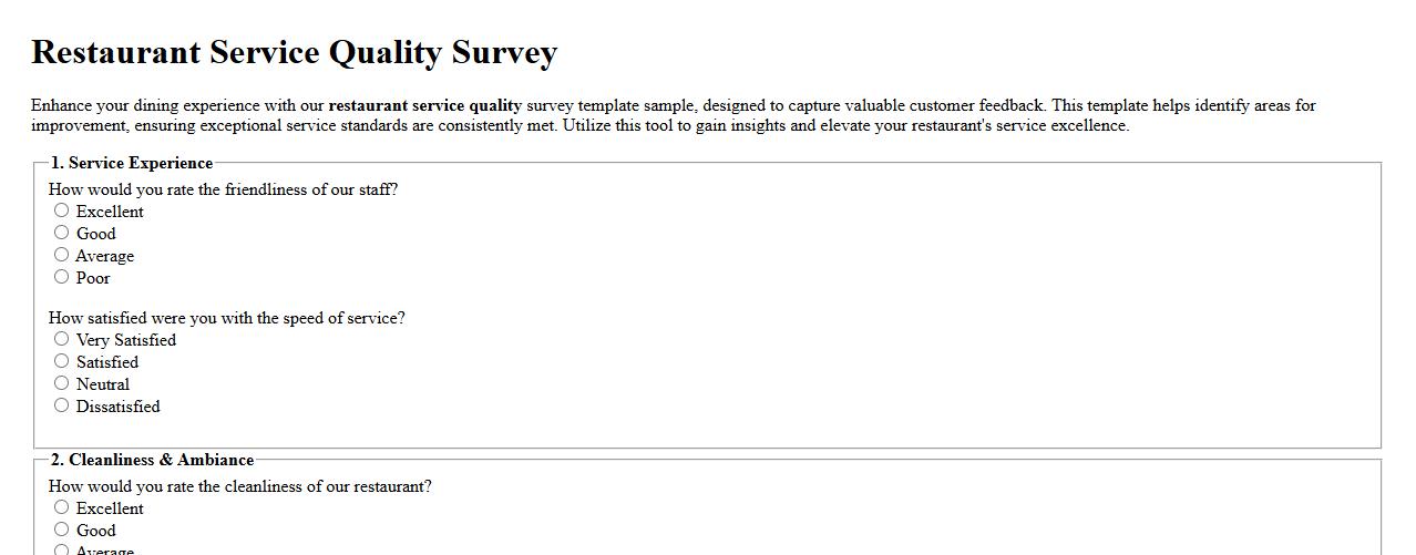 restaurant service quality survey template sample image preview