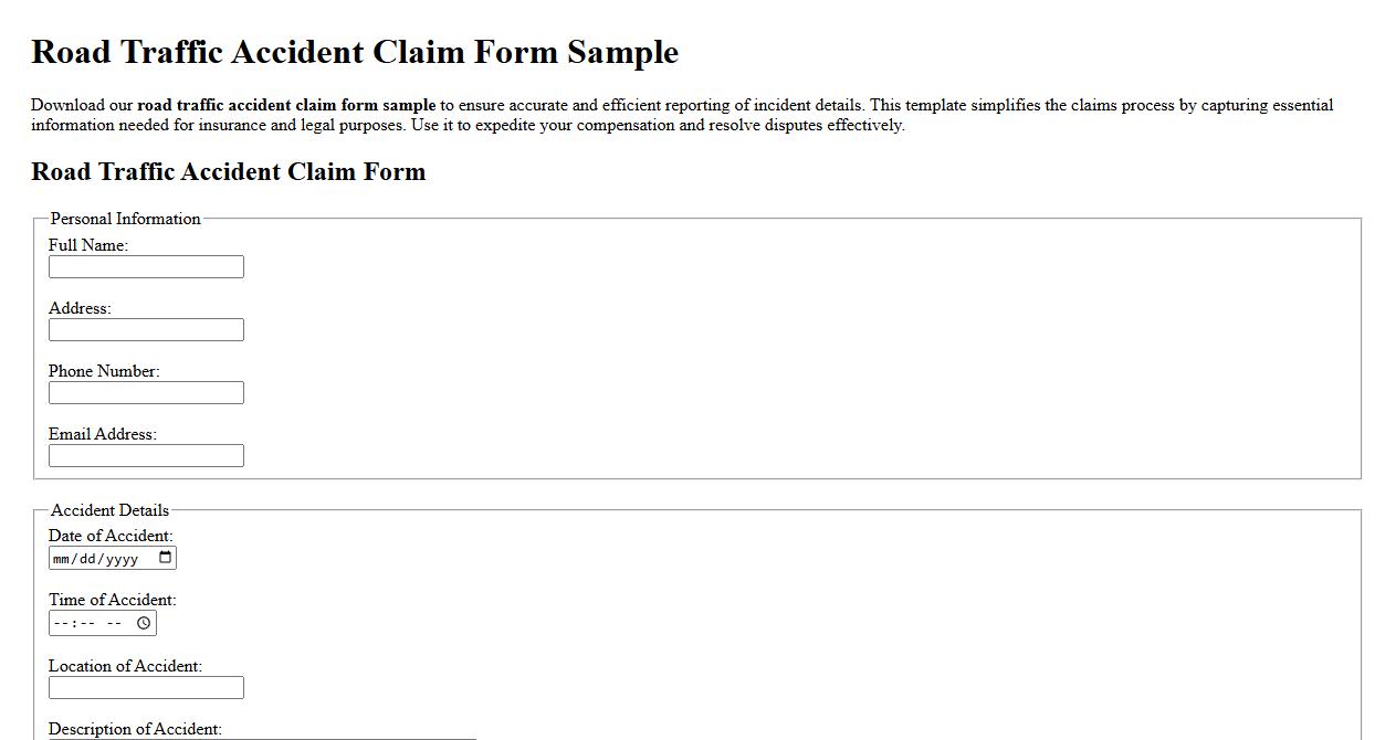 Road traffic accident claim form sample image preview