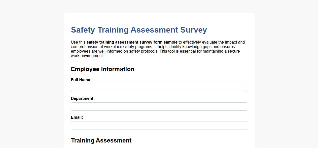 safety training assessment survey form sample image preview