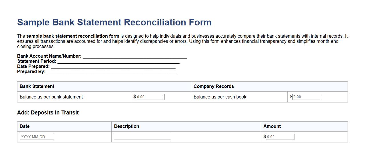 sample bank statement reconciliation form image preview