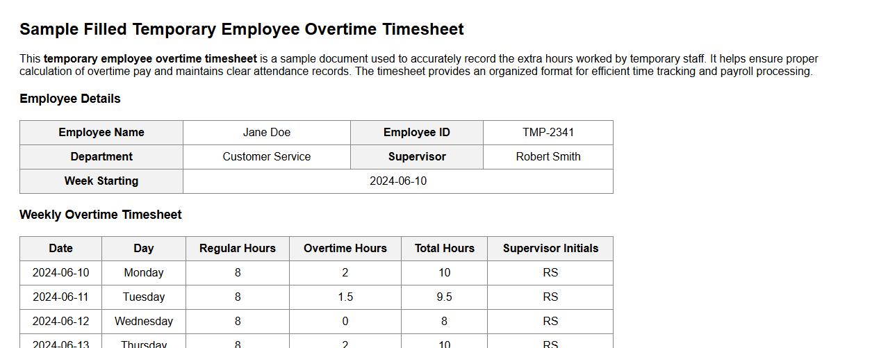 sample filled temporary employee overtime timesheet image preview