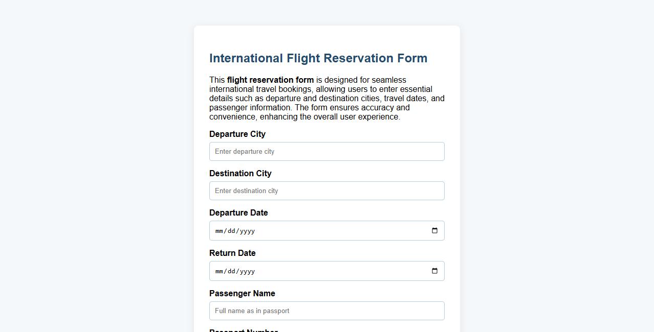 Sample flight reservation form for international travel image preview