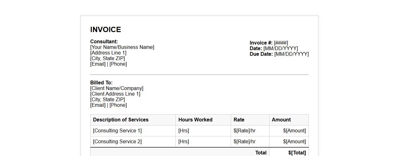 sample invoice form for independent business consultants image preview